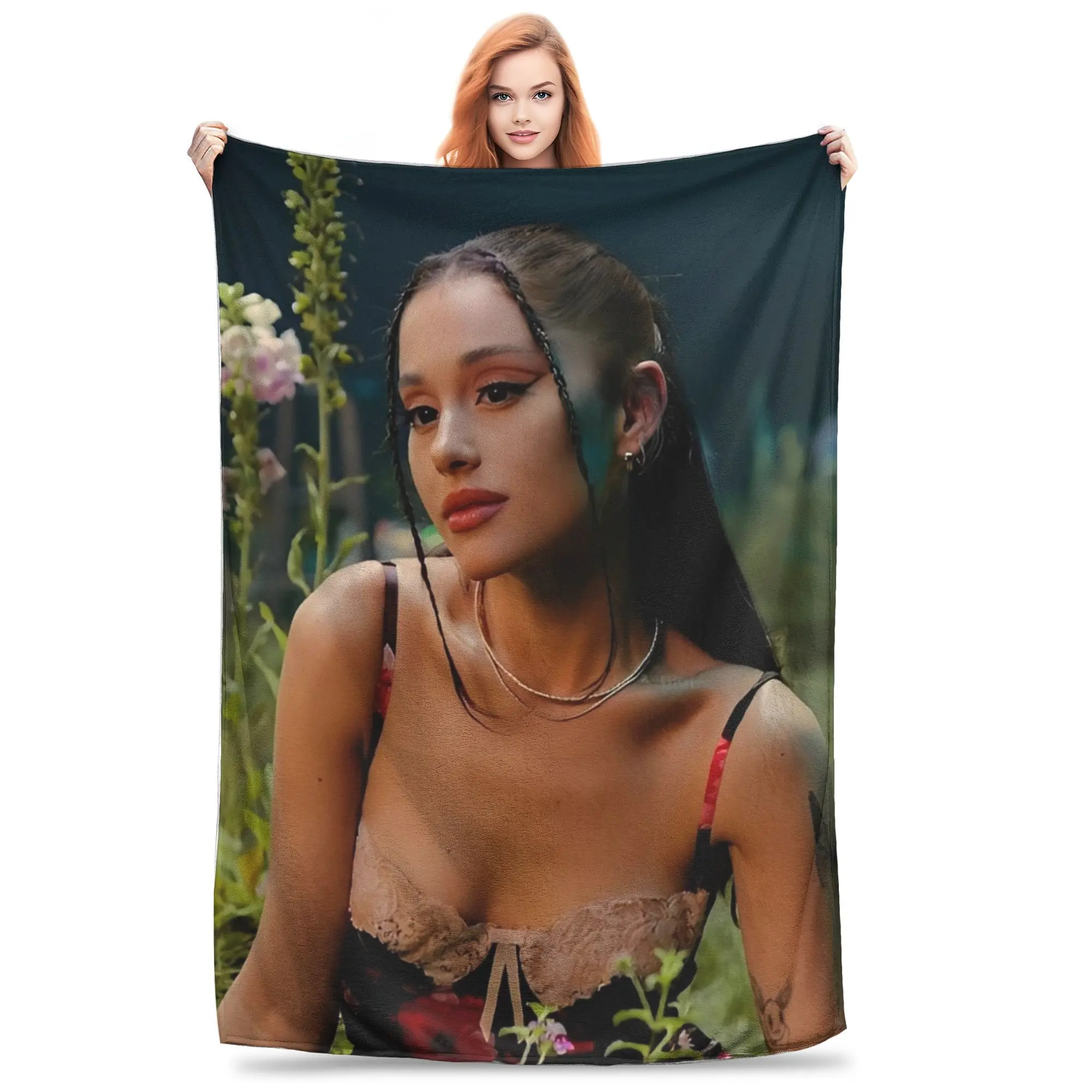 Ariana Grande Flannel Blanket Singer Actress Fashion Throw Blanket for Bed Sofa Couch 150*125cm Plush Thin Quilt