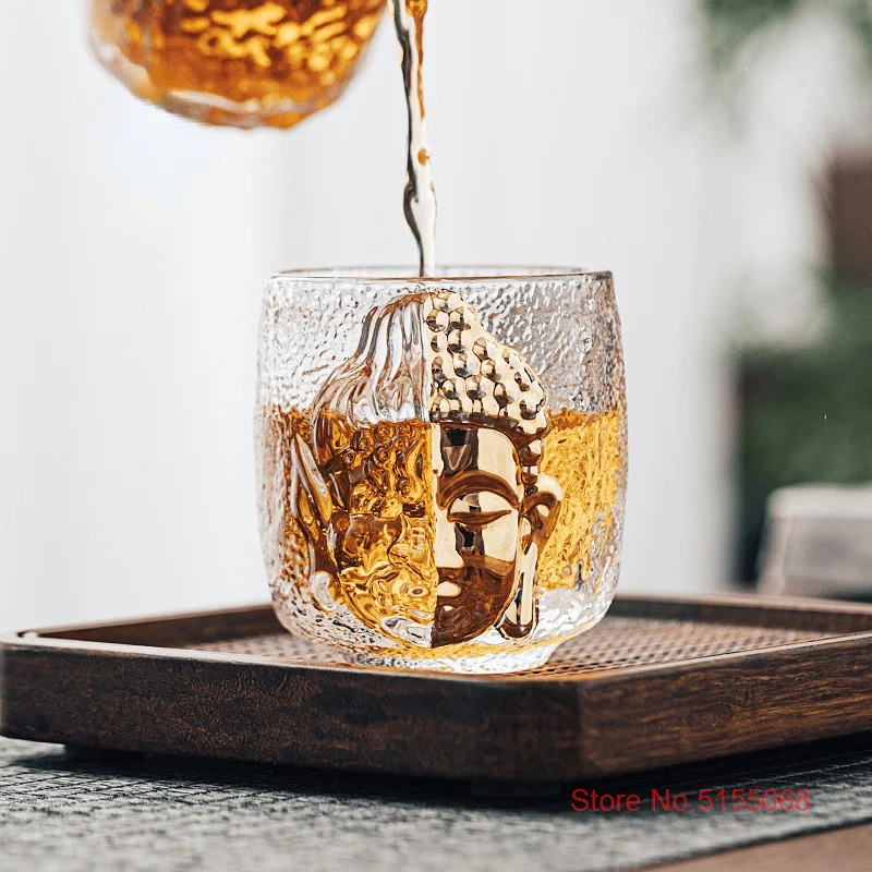 Buddhist Zen Devil Or Buddha 3D Relief Crystal Shot Glass Religion