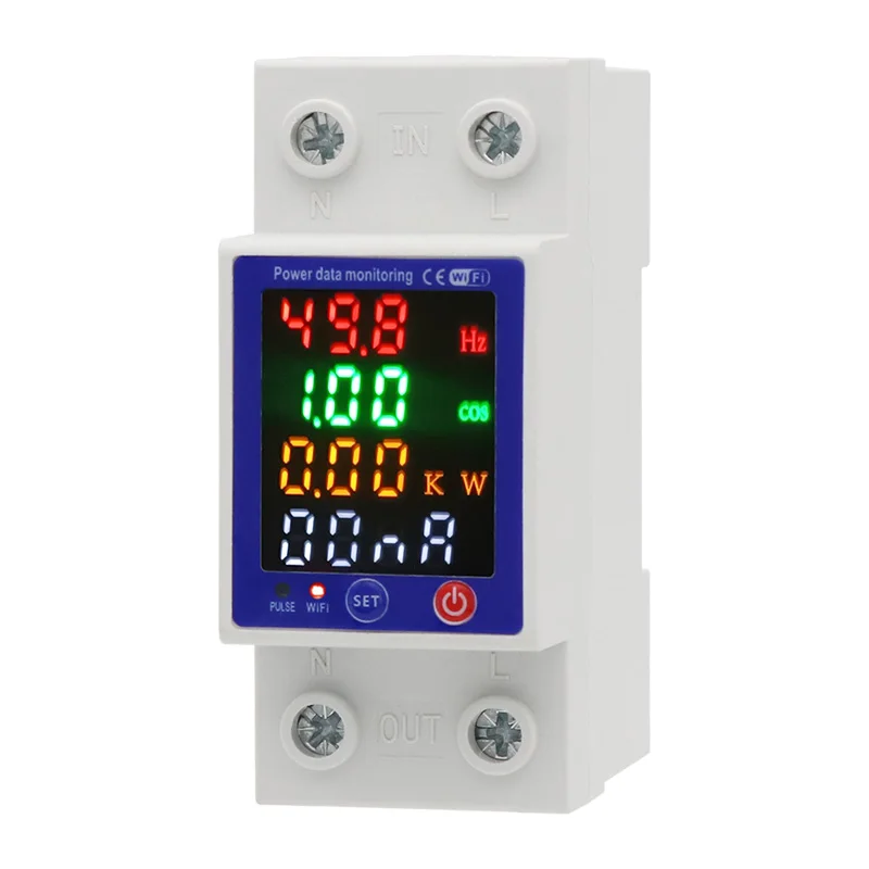 Tuya WiFi Smart Energy Meter Multifunctional Protector Color Display Over Under Voltage Protector Prepaid Meter