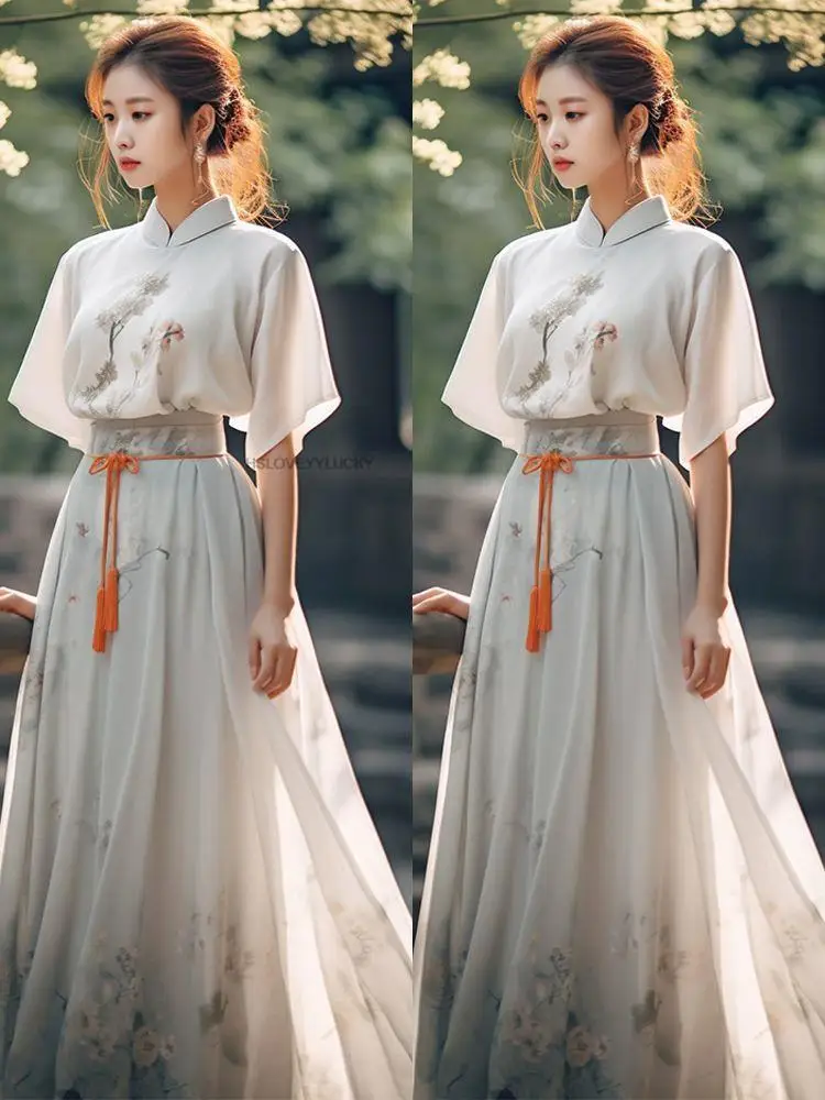 Improved Chinese Hanfu Female Retro Daily Tea Art Fairy Hanfu Dress Set Women Vintage Lady Oriental Daily Hanfu Dress