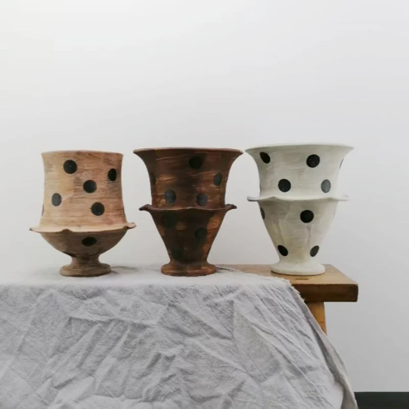 Nordic Style Handmade Polka Dot  Flower Pot Creative Window Display Design Ceramic Plant Vase for Home Decor