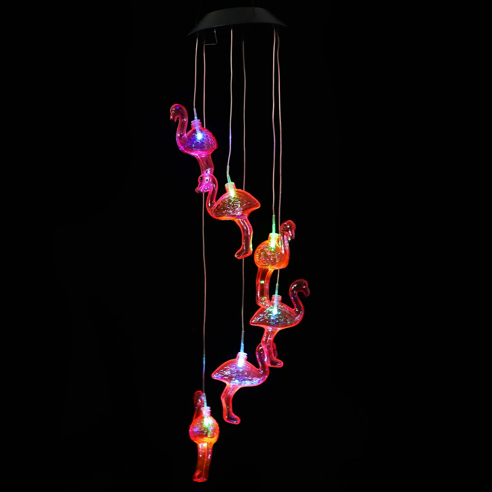 Flamingo Solar Hanging Lamp Wind Chime Light Outdoor Garden Decor Waterproof Glow in Dark for Patio Yard Window Porch