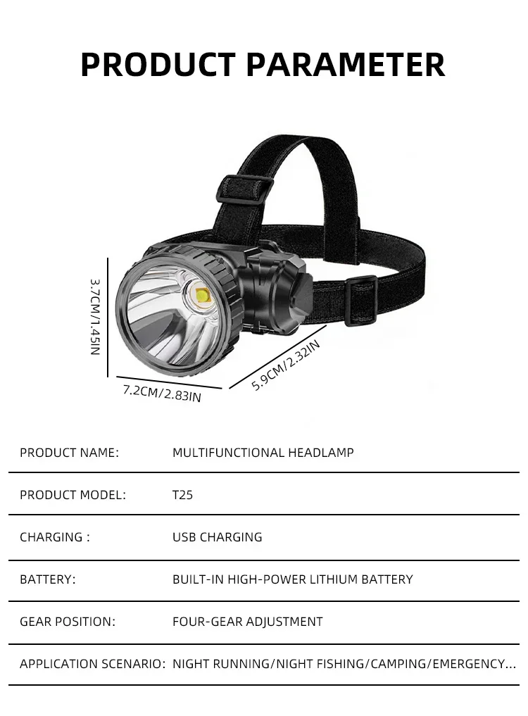 LED Strong Light Five Headed Outdoor Waterproof Fishing Light USB Rechargeable Ultra Bright Head Mounted Flashlight