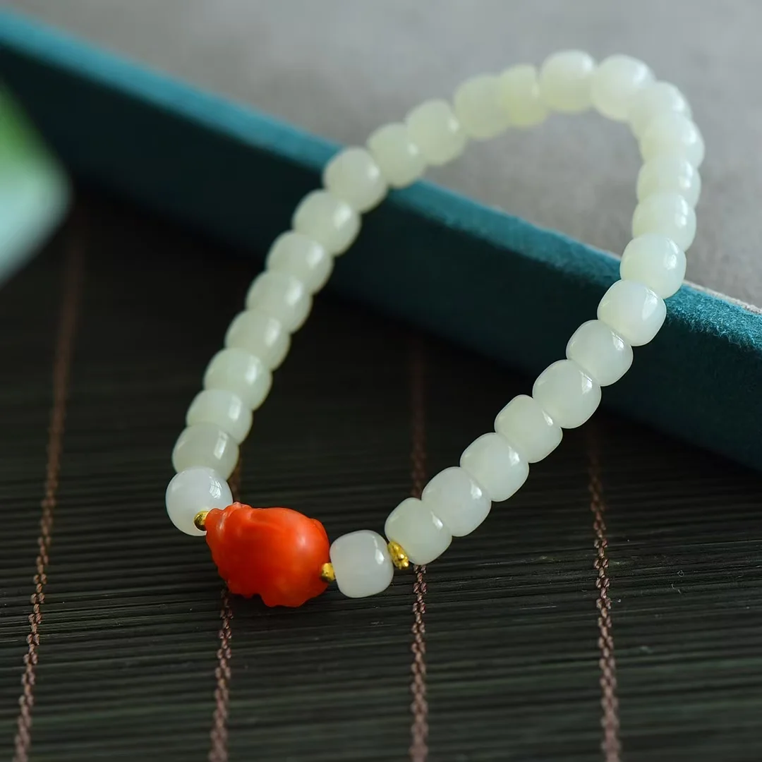 

Hetian White Jade Lucky Pixiu Duobao Bracelet Jewelry 22153#