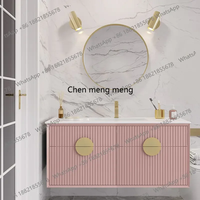 F150 Pink Nordic Slate Smart Mirror Bathroom Cabinet Combination Modern Simple, Hand Washbasin Hanging Cabinet