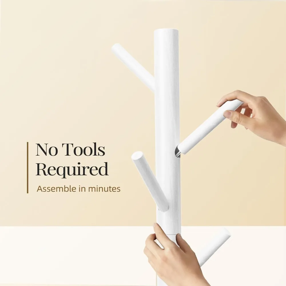 رف معاطف خشبي متين مع 8 خطافات، حامل بحجم قابل للتعديل للمدخل والممر، مثالي للمعاطف والقبعات #5