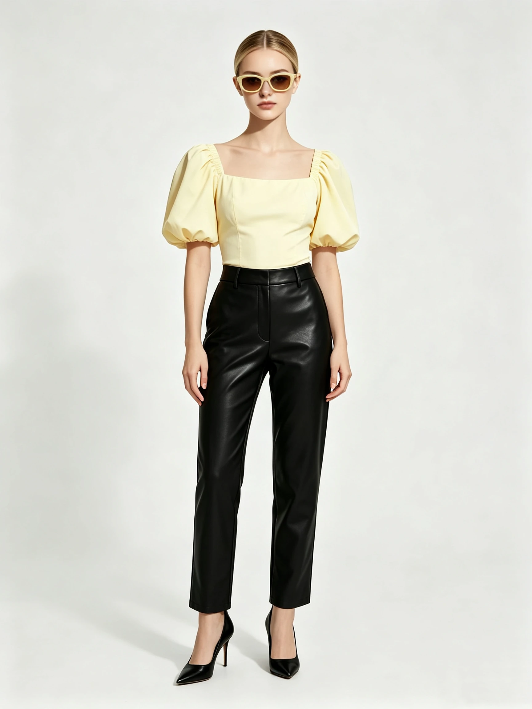 Women's Faux Leather High-Waisted Straight-Leg Trousers with Classic Fit and Zipper Fly