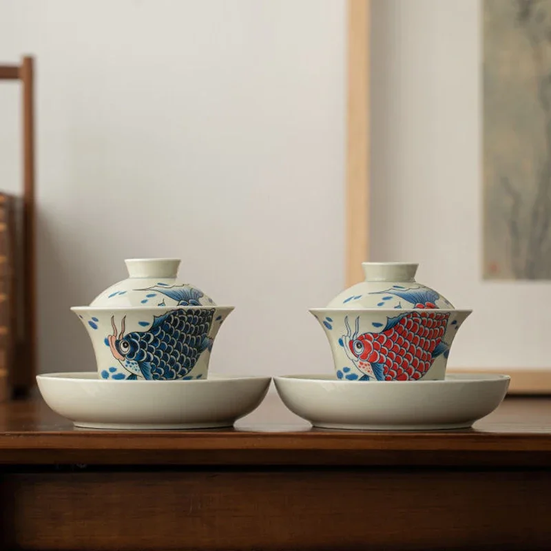 

130 мл деревянная серая ароная чашка Sancai Gaiwan с крышкой, противоожоговый чайный сервиз для кунг-фу, одна керамическая чаша для чая