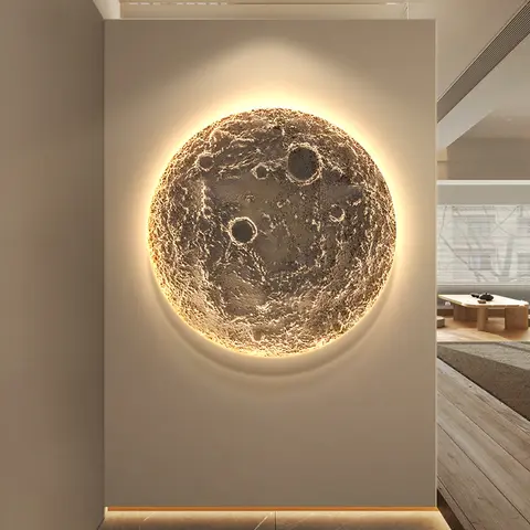 Moon Entrance Decoration Painting Planet Corridor Atmosphere Modern LED Light Mural Bedroom Background Wall Hanging Wall Lamp