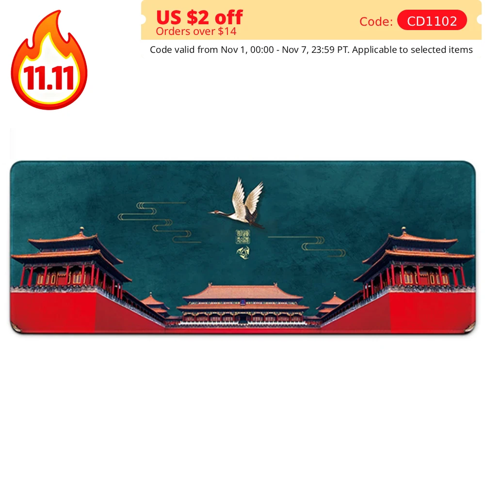 

Large Mousepad Natural Rubber 4mm Thicken Gaming Mousepads Table Mat Chinese Elements Ancient Poems Paintings Building Design