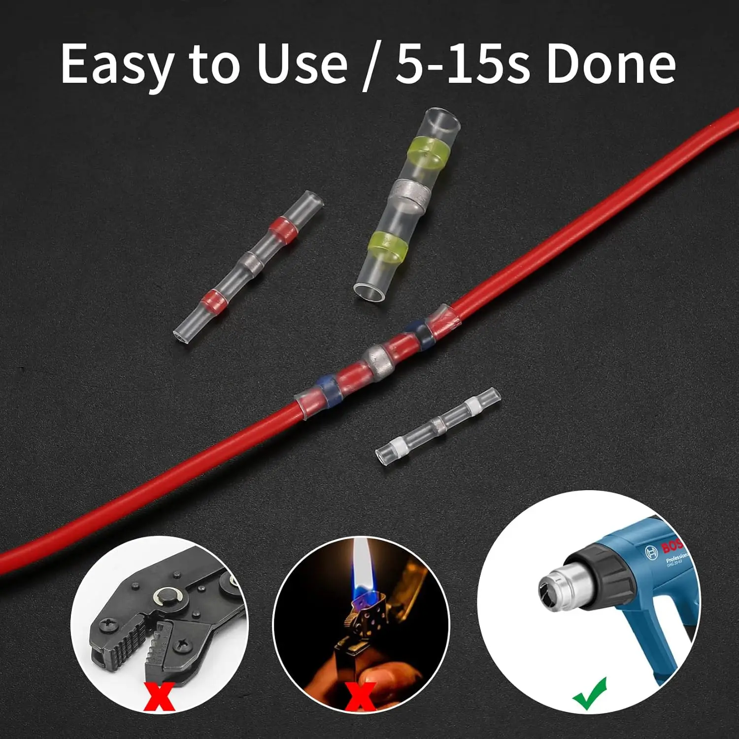 100 قطعة من موصلات أسلاك اللحام، مجموعة موصلات أسلاك المؤخرة المنكمشة بالحرارة، مقاومة للماء معزولة للحرارة، لصق مؤخرة اللحام