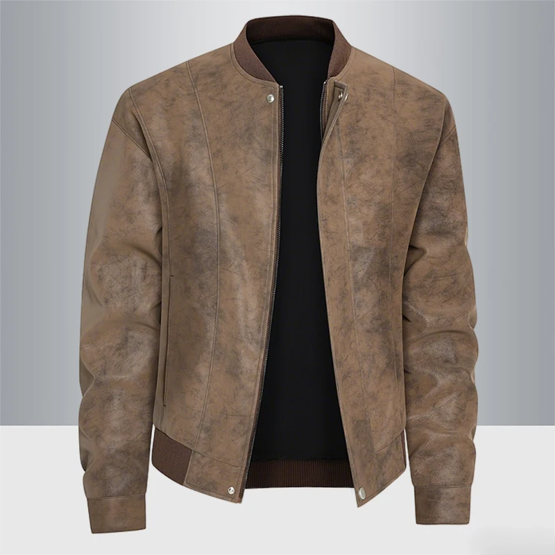 8XL Big&Tall Mens Suede PU Leather Jacket Casual Stand Collar Plus Size Windproof Motorcycle Bomber Jackets Moto Biker Outerwear