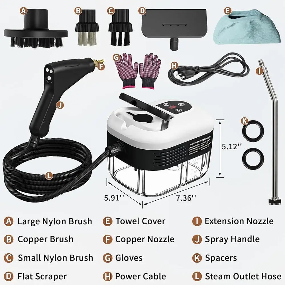 휴대용 스팀 청소기 2500W 휴대용 고압 청소기 빠른 가열 1.2L 물 탱크 6 레벨 조절 가능한 스팀 출력