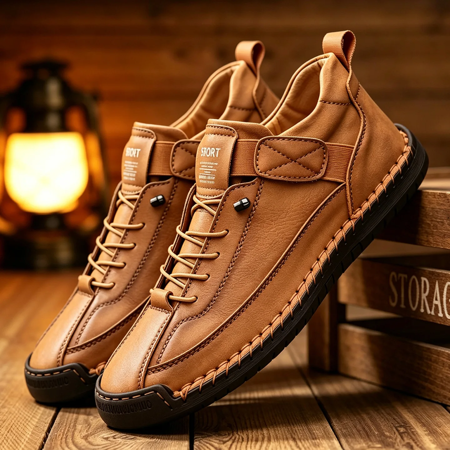 Mens Hand-Stitched Mid-Top Leather Boots Round Toe Lace-Up Patchwork Vintage Casual Outdoor Comfort Plus Size 47 48 Luxury Shoes