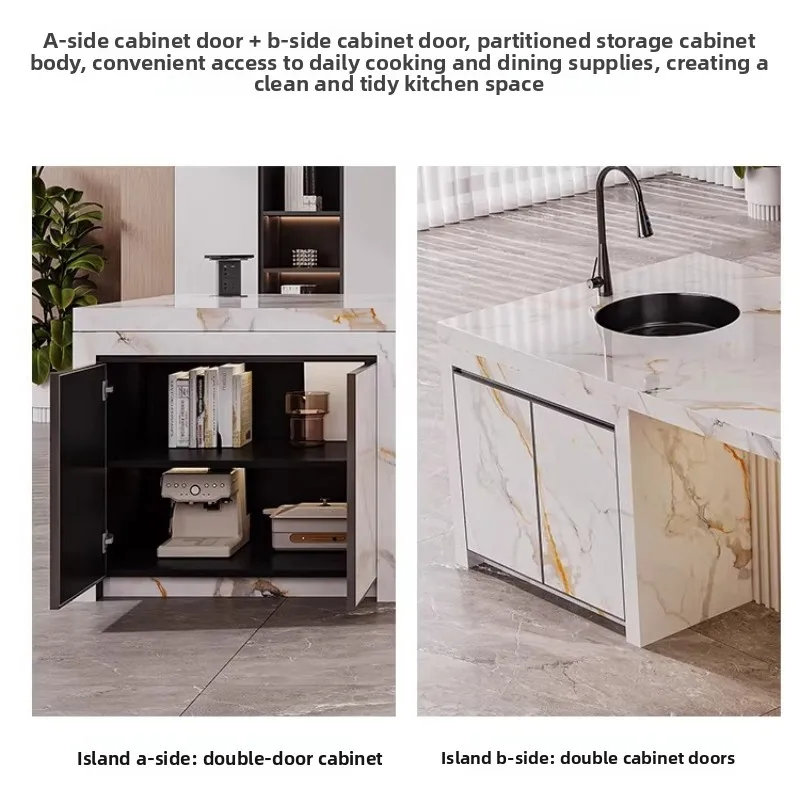 Flush Rock Slab Island Dining Table Integrated Large Apartment Kitchen Island Cooking Table