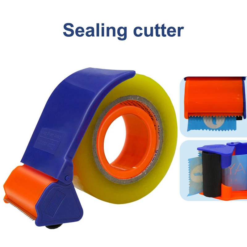 موزع أشرطة لاصقة لسطح المكتب - قاطعة أشرطة شديدة التحمل باللون الأرجواني/الأصفر للمكتب والمنزل والتغليف