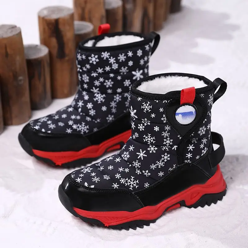 Kids Winter Snow Boots Boys Girls Fleece Lined Thick Cotton Shoes Waterproof Anti Slip Outdoor Footwear for Big Middle Children