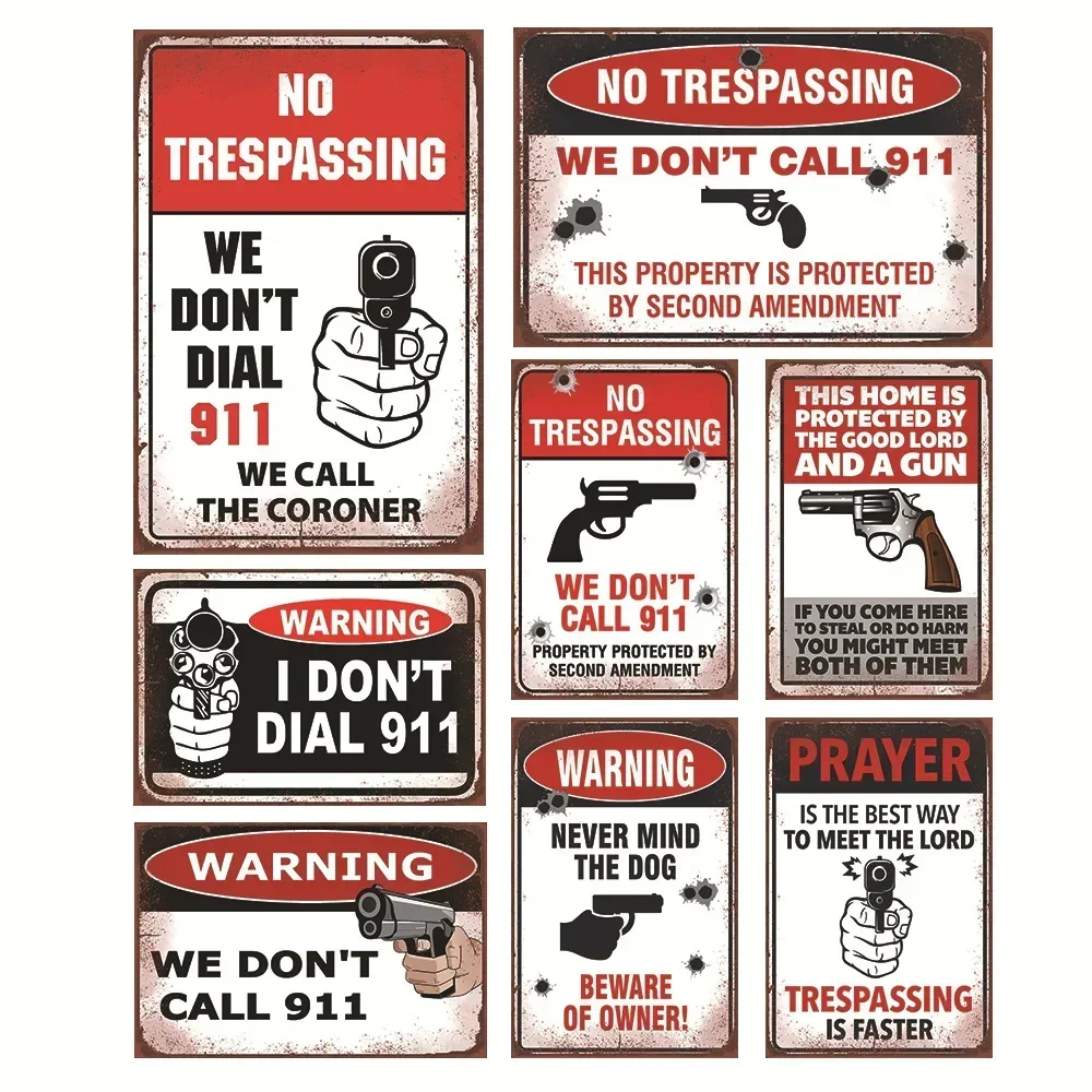 Vintage Warning Sign Metal Sign Gun Warning Tin Plaque Metal Tin Sign for Bar Pub Club Man Cave Home Wall Decor Decorative Plate
