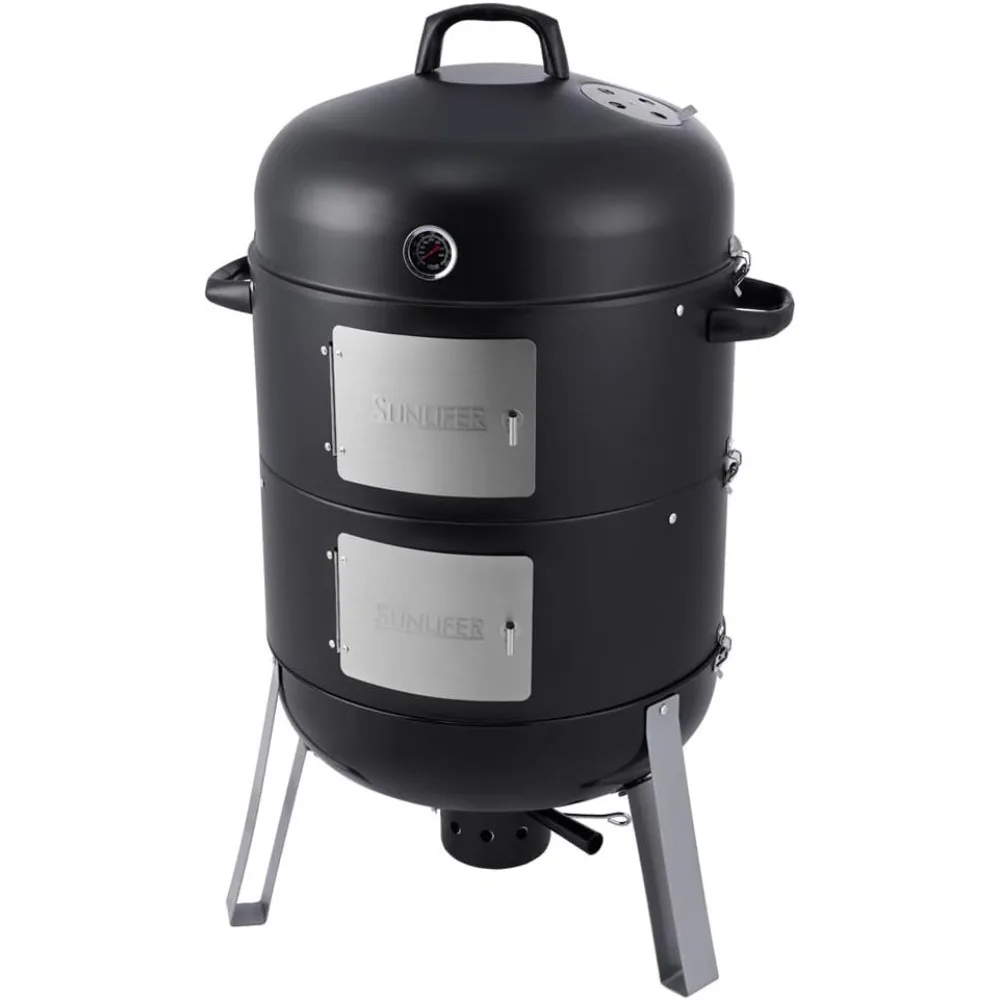 20.5 Inch Vertical Charcoal Smoker and Grill Combo, Heavy-Duty BBQ Smokers for Outdoor Cooking Camping