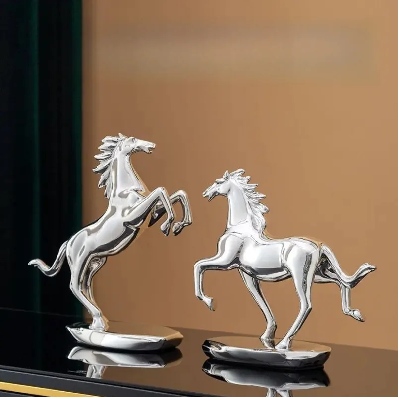 Electroplated Resin Horse Sculpture, Wealth Decor Statue Ornament for Living Room Office Hotel