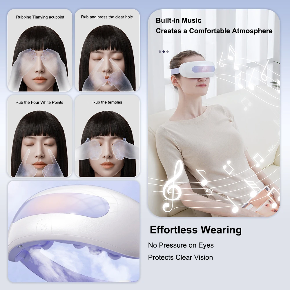 Electric Eye Steam Massager Nano Steam Eye Mask Glasses Steamer Bluetooth Relief Dry Eye Fatigue Dark Circles Tired Relax Muscle