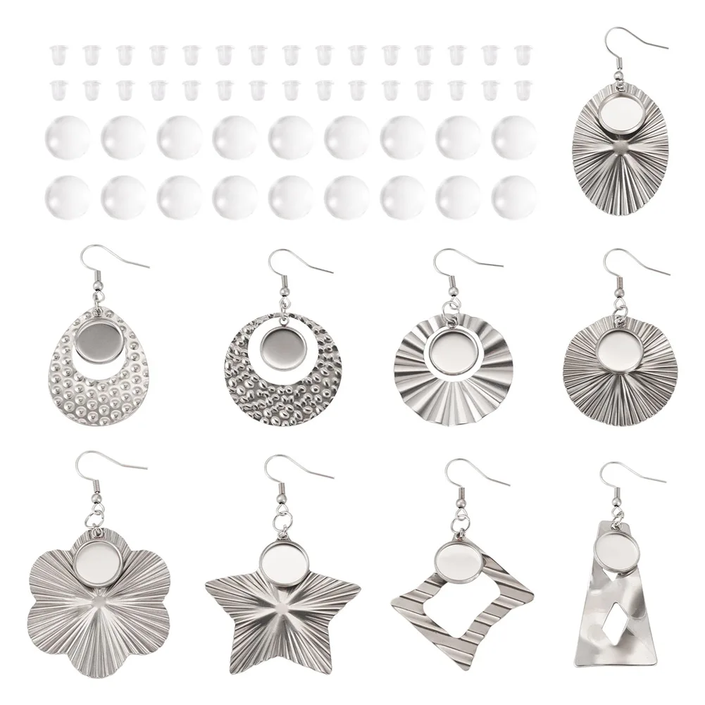 Blank Metal Pendant with Glass Cabochon DIY Kit Multi-shape Semi-manufacture Earring Necklace DIY Jewelry Making Accessories