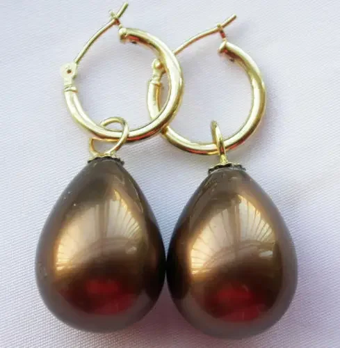 

100% Brand New High Quality Fashion Picturez3206 WOW 12*16mm drip coffee south sea shell pearl earring 1