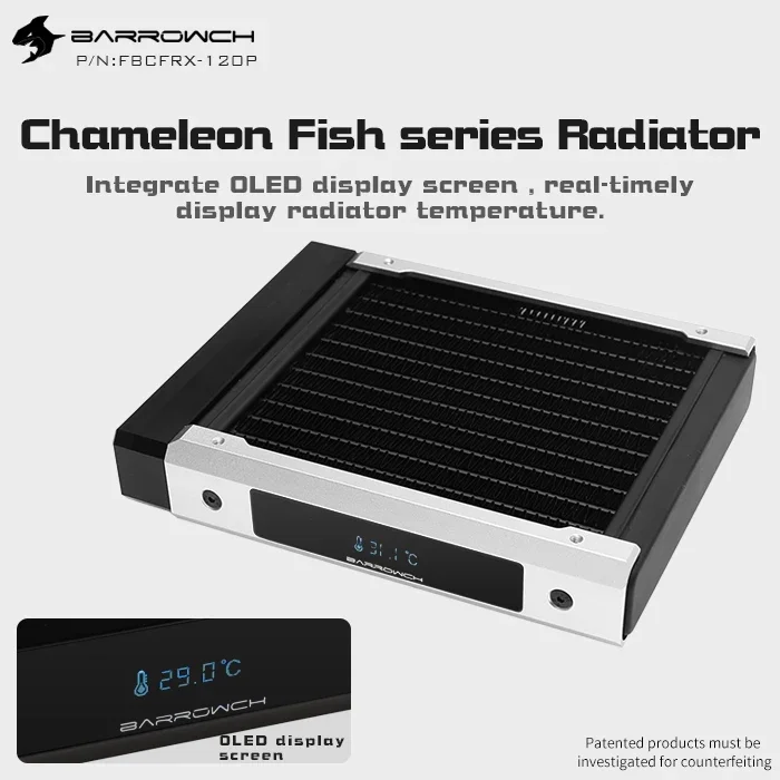 Barrowch Chameleon Fish Modular 120/240/360/480mm Radiator With OLED Display POM/Acrylic Inlet Module Suitable For 12CM Fan