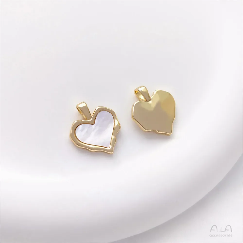 Inlaid with Natural Mother Seashells 14K Gold Color Lava Love Egg Shaped Peach Heart Lock Shaped Pendant DIY Jewelry