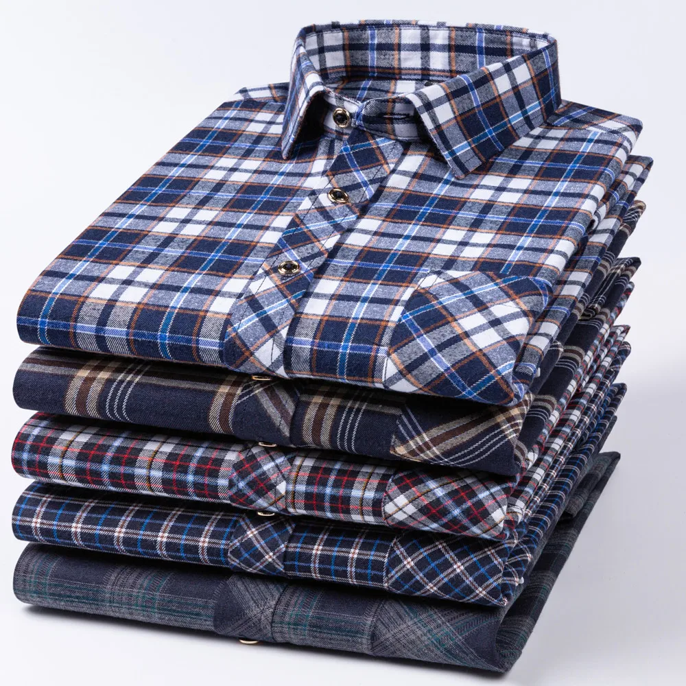 

Mens Plaid Shirts Long Sleeve Spring Autumn Button Down Comfort Slim Fit Men Casual Shirt Daily Soft Regular-fit Single Pocket