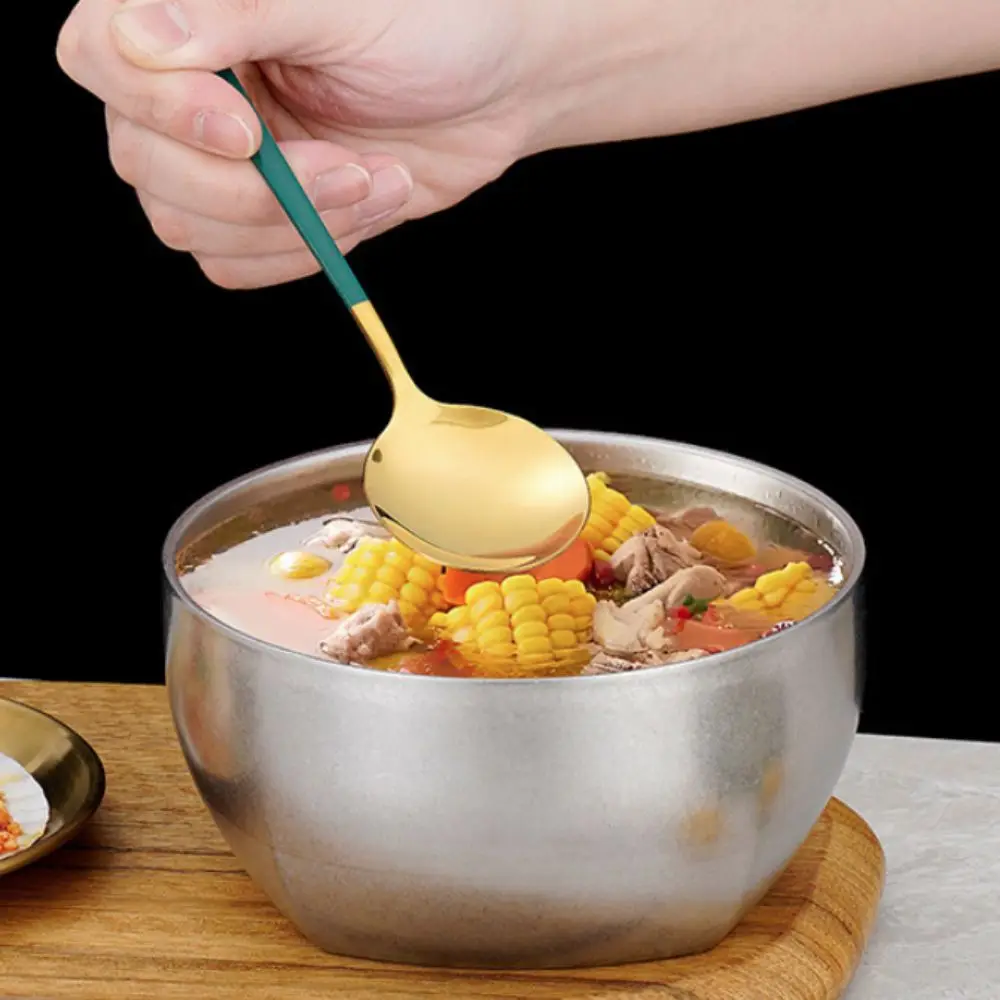 Double Layer Korean Style Stainless Steel Rice Bowl Anti-scalding Drop-resistant Kindergarten Dinner Bowl Heat Insulated