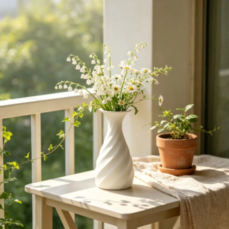 White Twisted Vase, Simple Desktop Ornament, Ideal for All Kinds of Flowers & Dried Flowers, Living Room Bedroom Table Decor