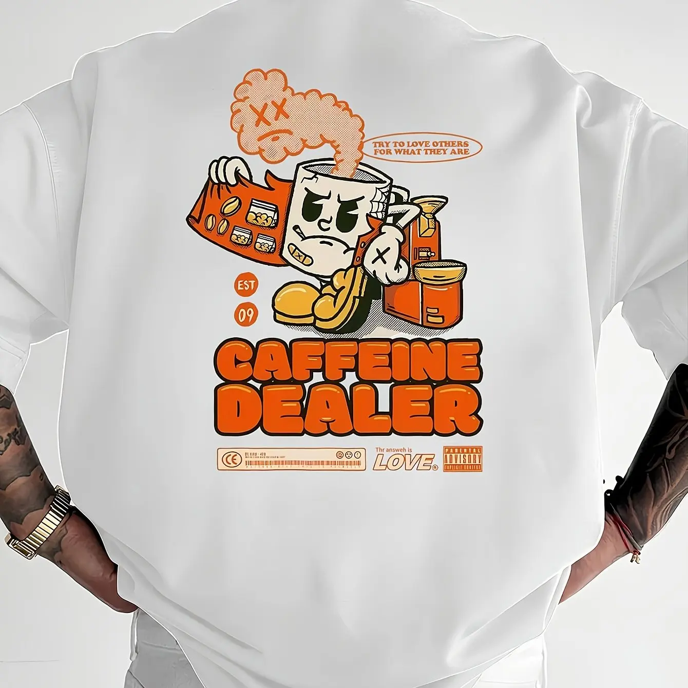 Ropa para hombre algodón dibujos animados Retro caffeina distribuidor estampado suave cómodo transpirable calle Hip Hop todos los días manga corta cuello redondo