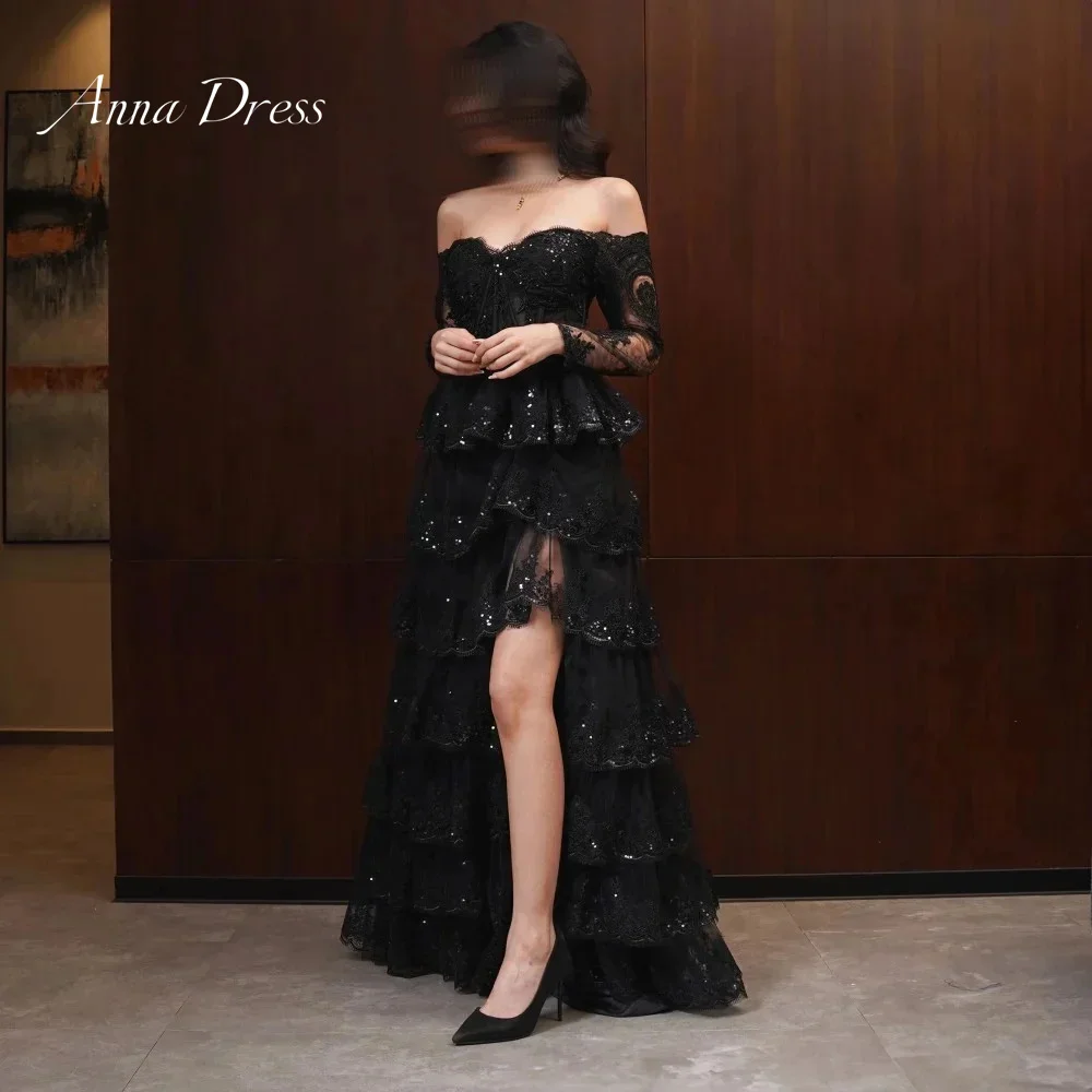 Anna Layered Evening Dresses Woman Elegant Long Party Dresses Luxury Flash Simple and Elegant Formal Dress Black Line A Wedding