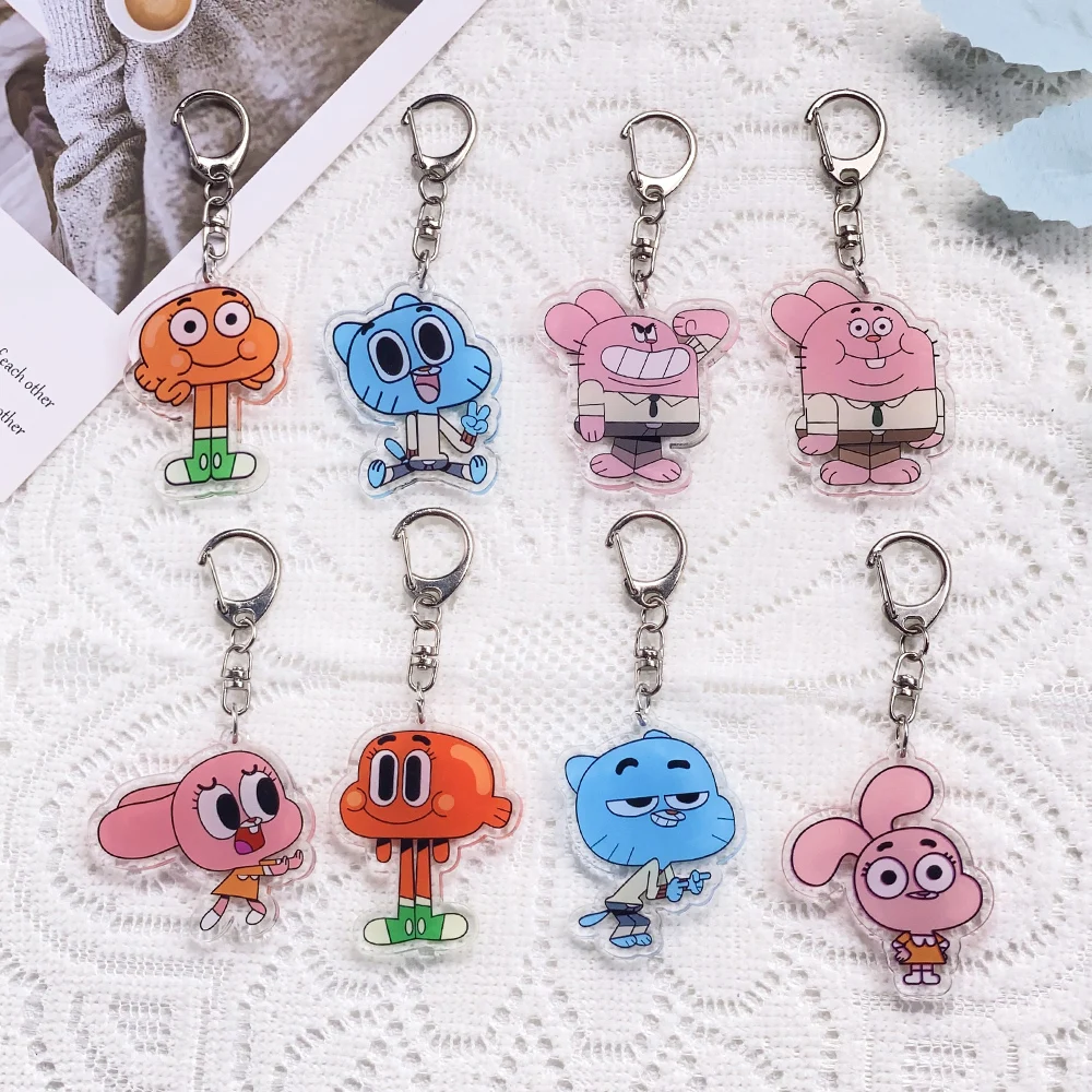 1/8Pcs Cartoon The Amazing World of Gumball Keychain Acrylic Keyrings Bag Charms Backpack Pendant Prop Decoration Friends Gifts