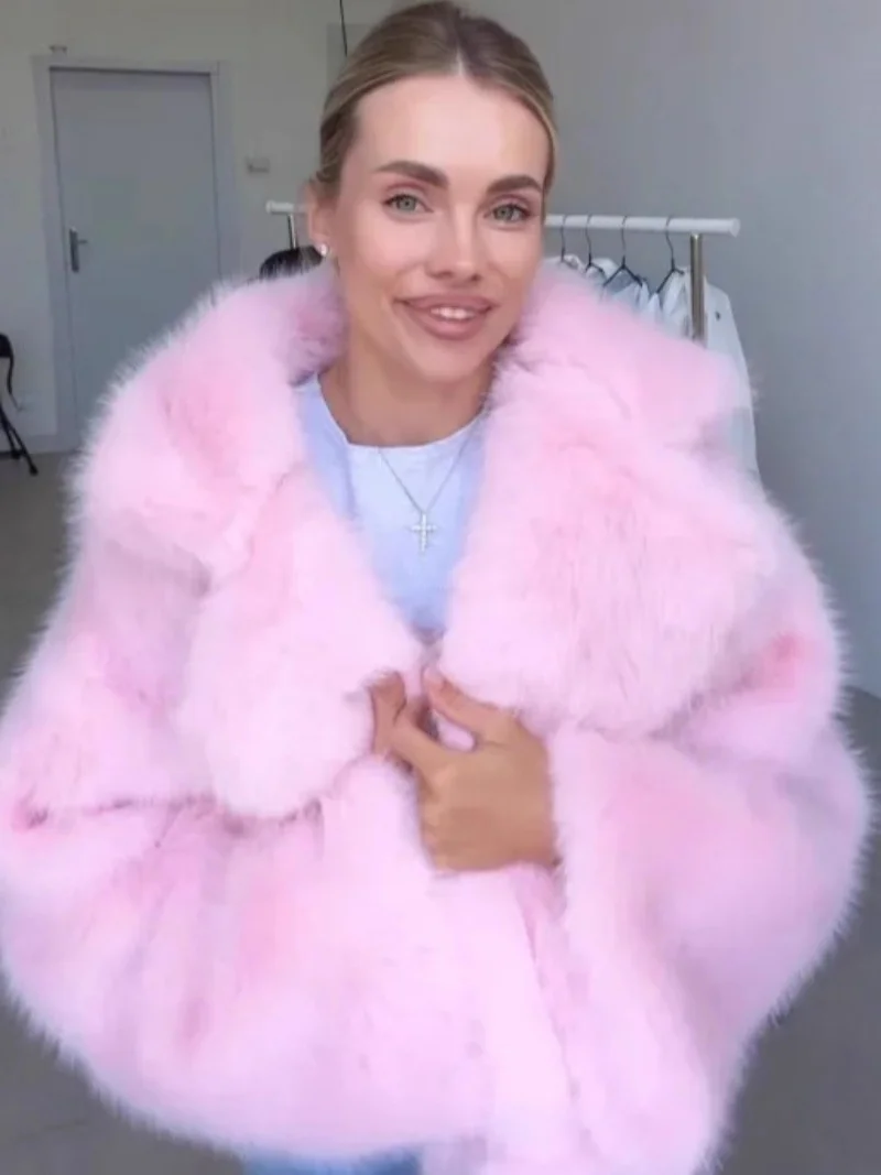 Kurzer künstlicher Pelzmantel für Damen, Herbst und Winter, lässig, bequem, warm, Anzugkragen, Jacke, modische Oberbekleidung