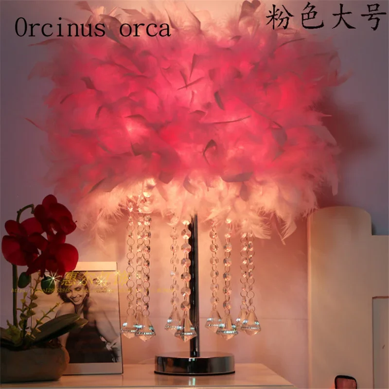 Lámpara de escritorio de plumas de cristal, lámpara de noche para dormitorio, decoración de boda, lámpara de mesa pequeña cálida, envío gratis