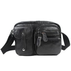 Fashion Full Grain Genuine Leather Messenger Bag For Men Leisure Small Crossbody Shoulder Bag Male Casual Sling Bag Black M156