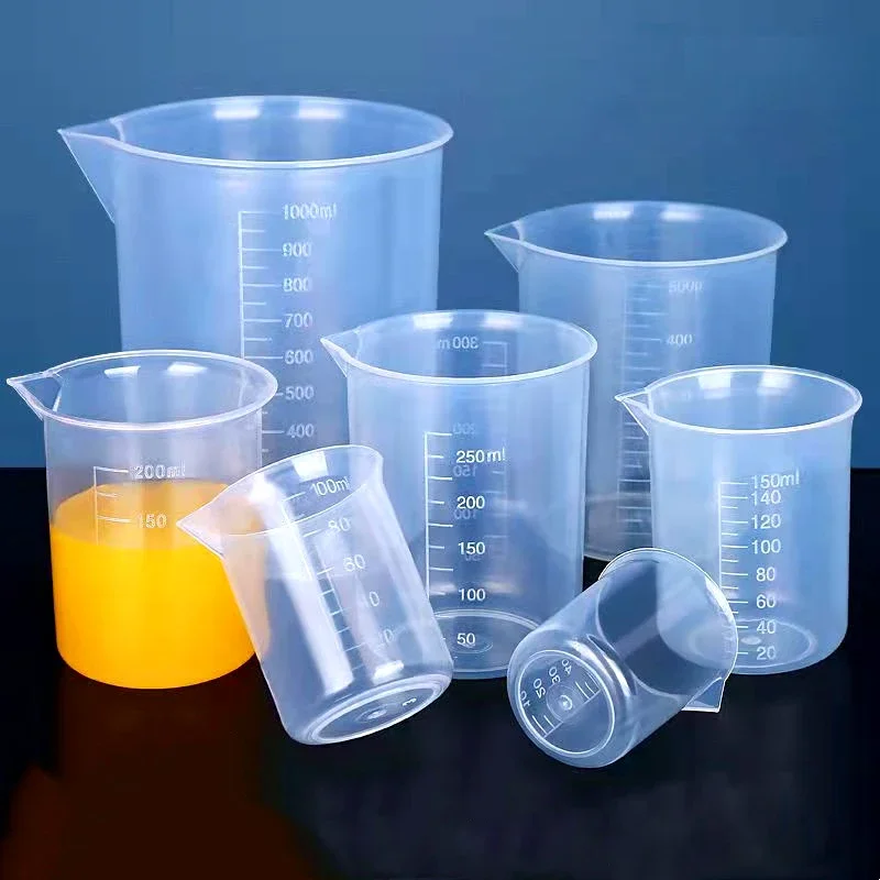 5 Pieces of 50ML Small Beaker Chemical Laboratory Plastic Salt Transparent Beaker Thickened with Spout