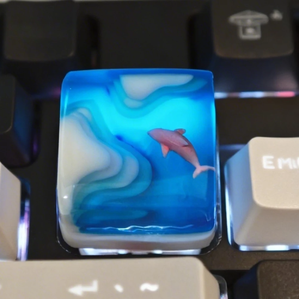 

Колпачки для клавиш с летней морской тематикой, смоляные, ручной работы, ESC 1U, синие, в виде рыбок, для механических клавиатур