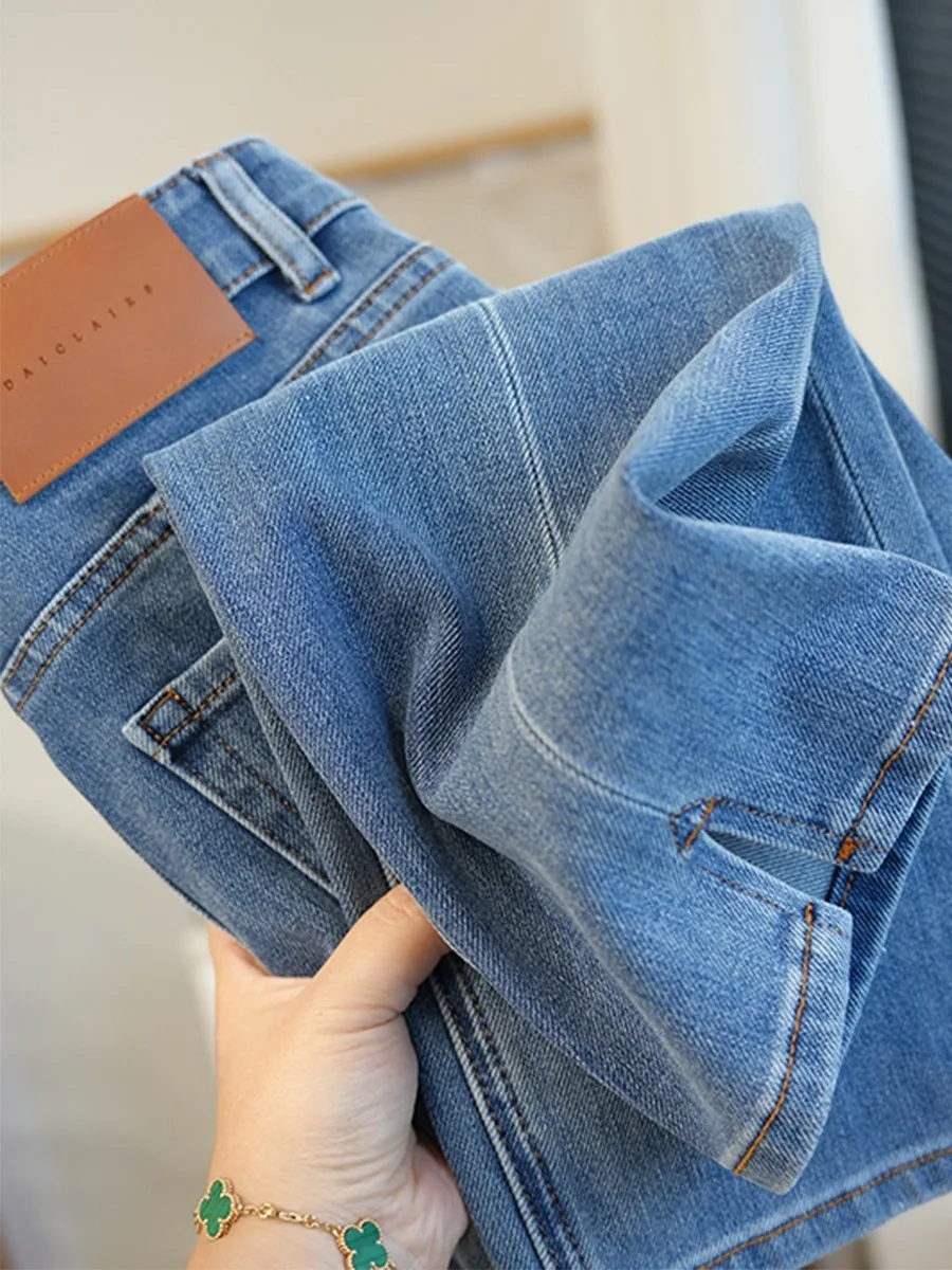 High Waist Straight Leg Denim Jeans Women's plus Size Elastic Slit Design Spring Autumn Slimming e Tube Pants