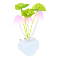 Creative Mushroom & Leaf LED Wall Lamp EU/US Plug Dusk to Dawn Night Light Pink/Tricolor Bedside Lamp for Bedroom Decoration