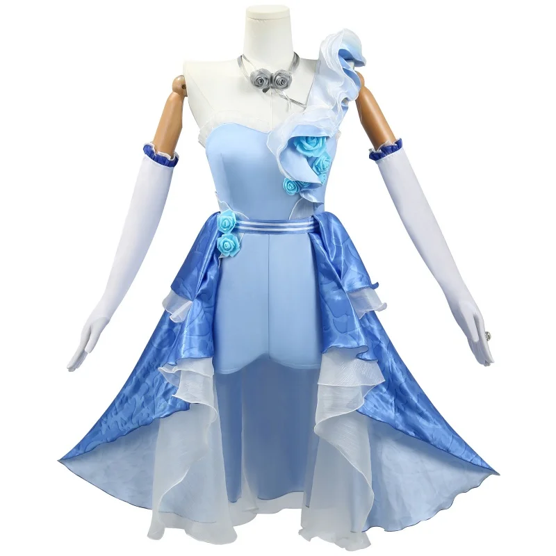 Identity V Demi Bourbon Cosplay Anime juego disfraz Barmaid vestido azul máscara accesorio peluca conjunto fiesta carnaval traje para mujer