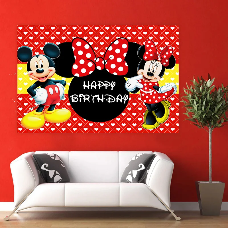 Disney Cartoon Mickey Minnie Children\'s Birthday Party Background Wall Decoration Baby Gift Gift Girl Photo Proper