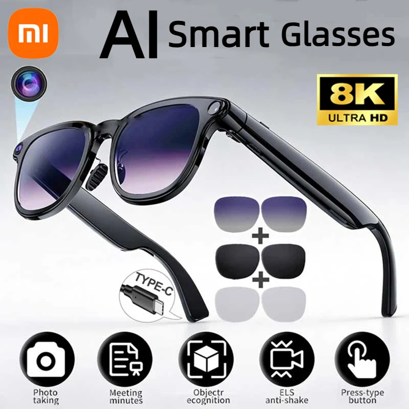 

Xiaomi 8K AI Smart Glasses With 100MP Camera Chat GPT Touch Sport Sunglasses Bluetooth Call Video Music Player For Men Women