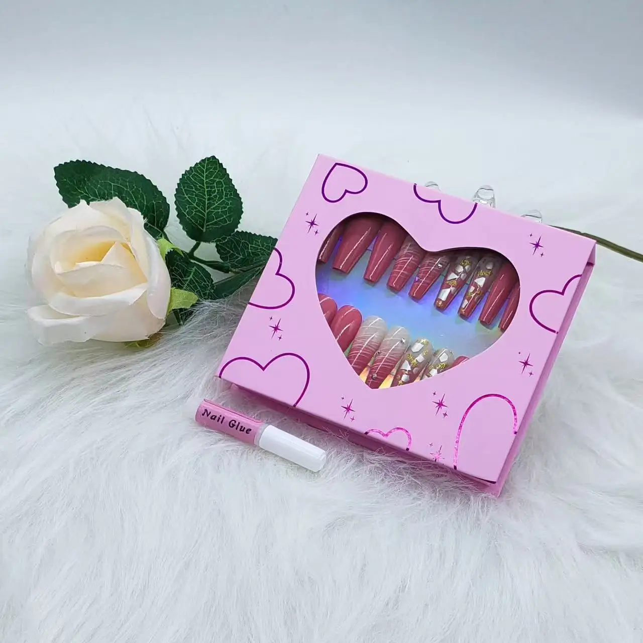 Großhandel Nagelverpackungsbox, leer, individuell, für falsche Nagelspitzen, Verpackungsboxen, Glitzerpapier, Magnetbox, Make-up
