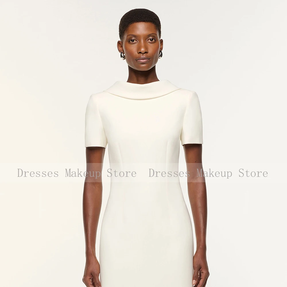 Customized Midi Cocktail Dress Column Short Sleeves Tea Length Cocktail Gowns for Women O Neck Simple Formal Party Dresses 2026 image 4