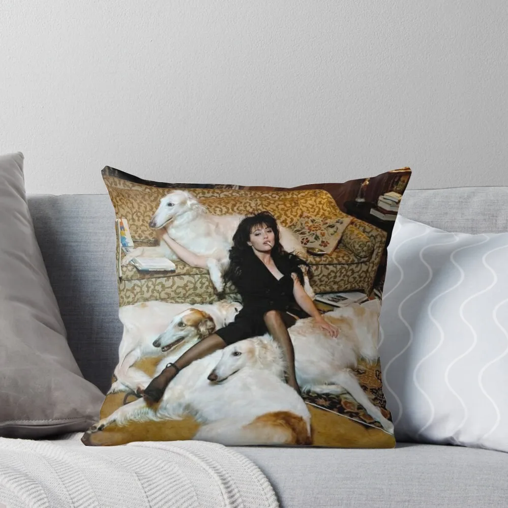 Shannen Doherty with Borzois, 1993 Throw Pillow autumn decoration New year Pillow