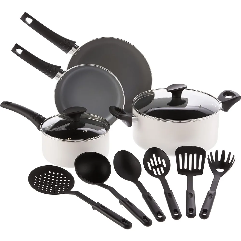 

BELLA Cookware Set, 12 Piece Pots and Pans with Utensils, Nonstick PFOA Free Scratch Resistant Cooking Surface Compatible