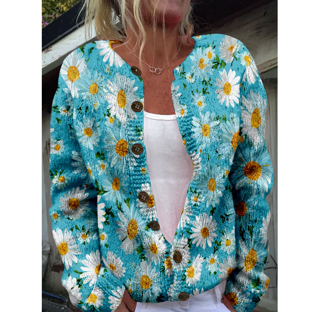 

Autumn Winter Knitted floral Cardigan Vintage Fashion Casual Sweater Streetwear Women Sweaters Knit Top Cozy Jumpers Fashion